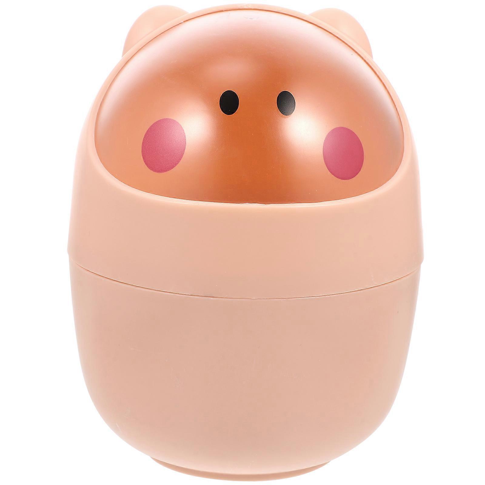 Pink Desktop Trash Can Cartoon Wastebasket for Home Office Made of PP Material 1Pc