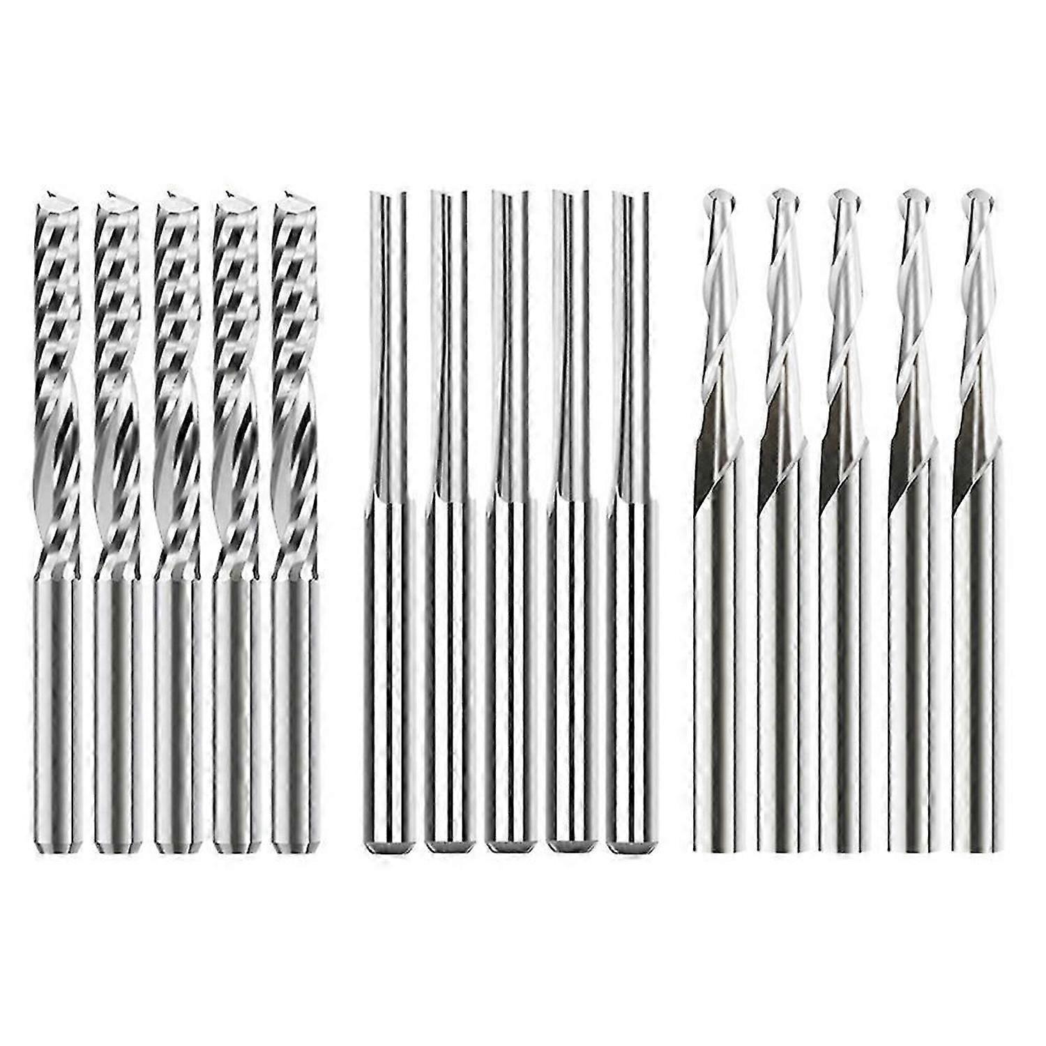 End Mill Engraving Bits Set 15Pcs CNC Router Bits for Woodworking Acrylic Cutting 3.175/2mm Shank Ca