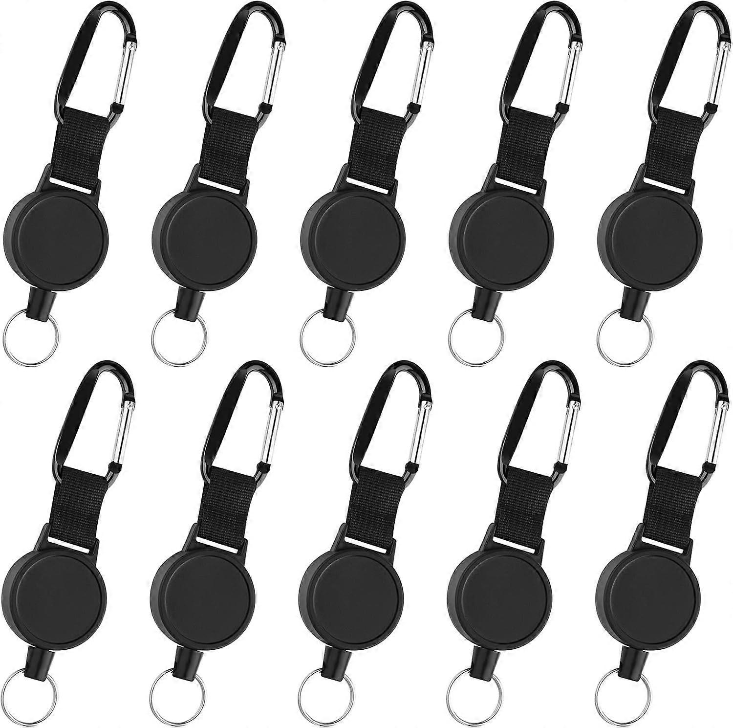 10 Chaveiro Retrátil Resistente com Cabo de Aço de 65cm/25", Preto