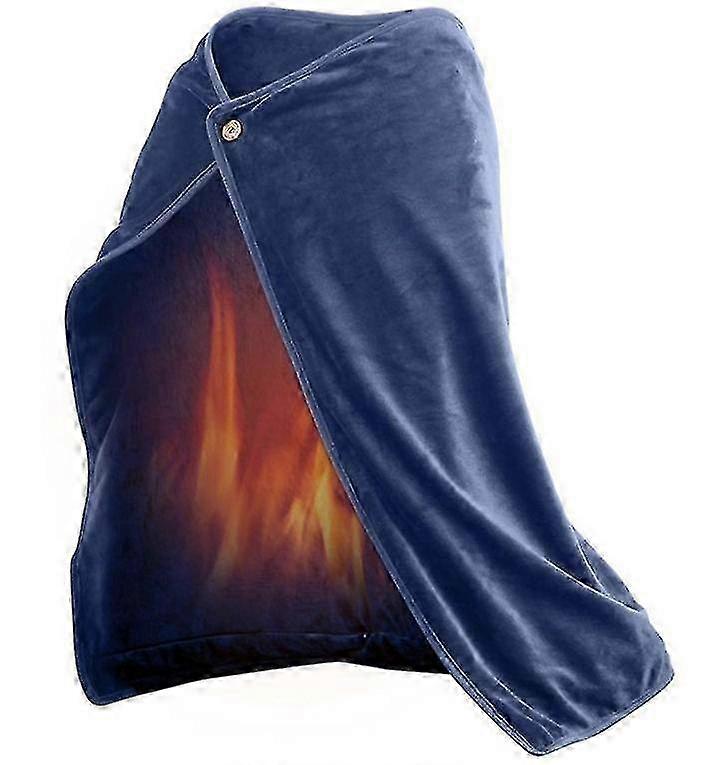 Usb Heated Fleece Shawl Wrap Smart Electric Blanket (blue)
