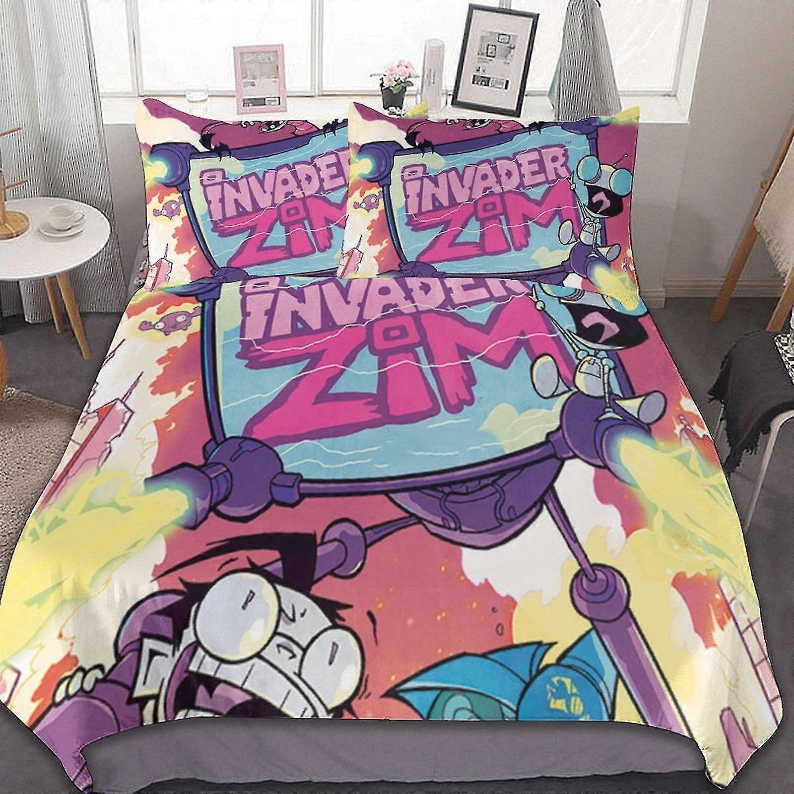 Invader Zim Inspired 3 Pieces Bedding Sets Comfortable Soft Comforter Sets Bedroom Decor Gifts With 1 Duvet Cover 2 Pillowcases