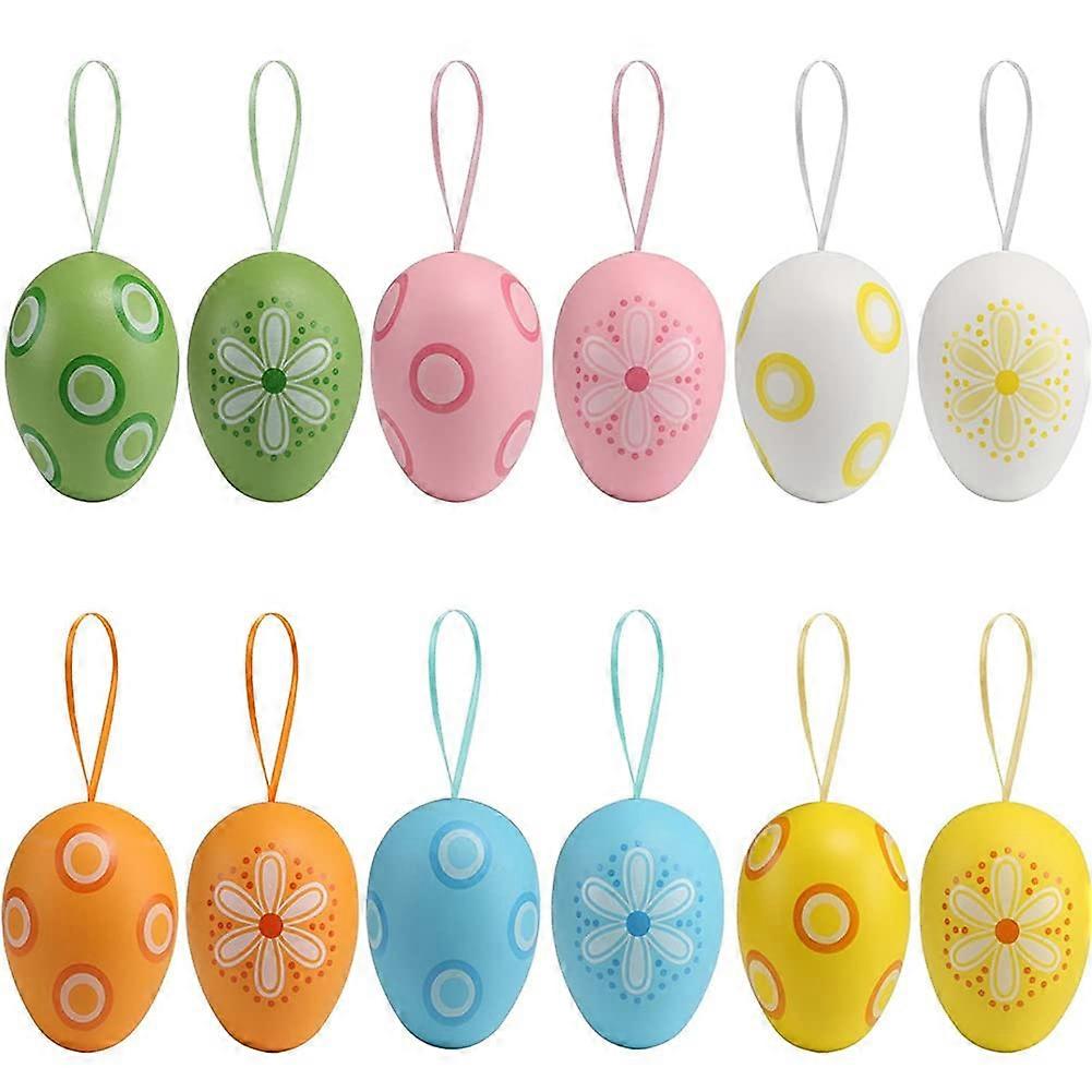 Easter Eggs for Hanging Decoration - 12 Colorful Eggs with String for Festive Easter Decor (B)
