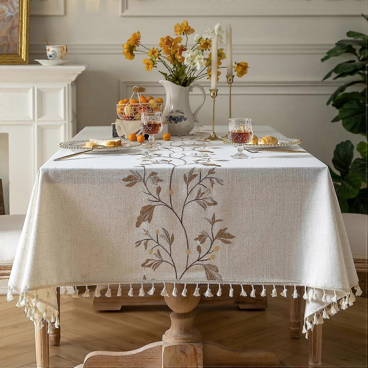 Nappe rectangulaire en coton lin, nappe imperméable, table de ferme lavable Cove55''x70'',(beige)