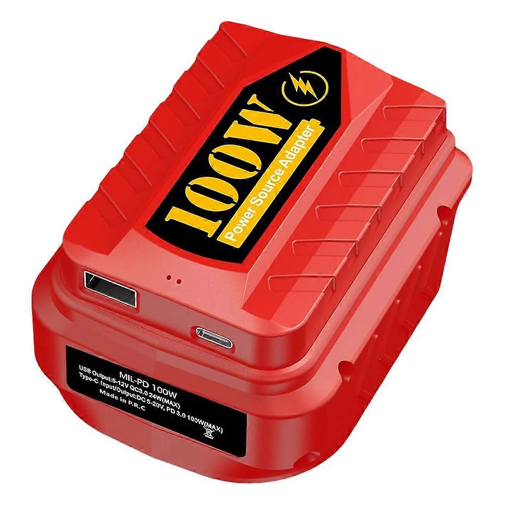 PD100W USB Charger Adapter for Milwaukee 18V M18 Battery,with Type C PD 3.0 100W (MAX)& 1 USB QC3.0 Fast Charge