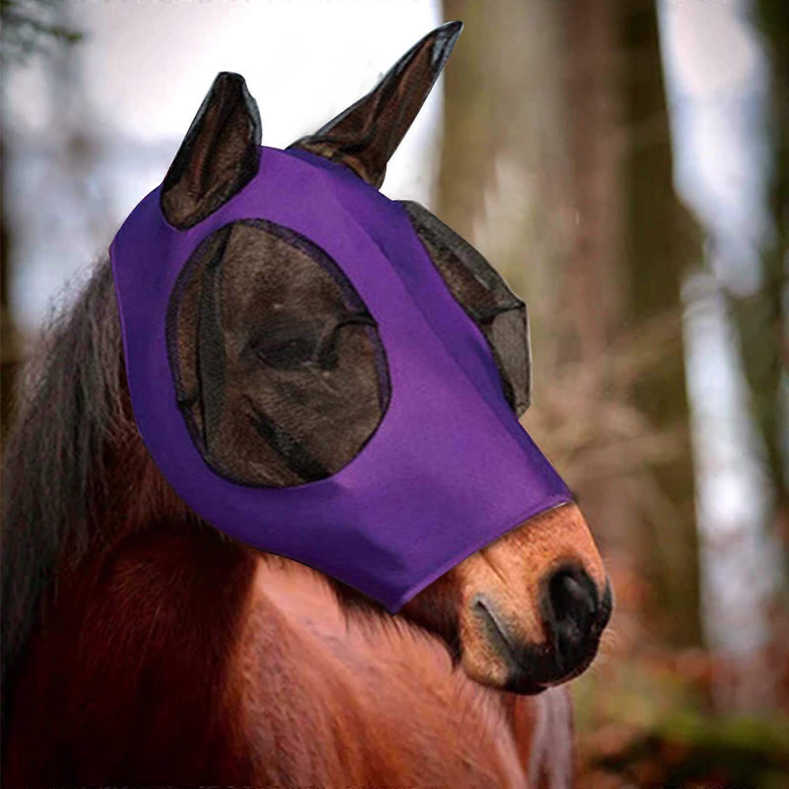 Horsefly Mask Horsefly Mask with Mesh Eyes and Ears Breathable Fabric Smooth Stretch Horsefly Mask with UV Protection (Purple)