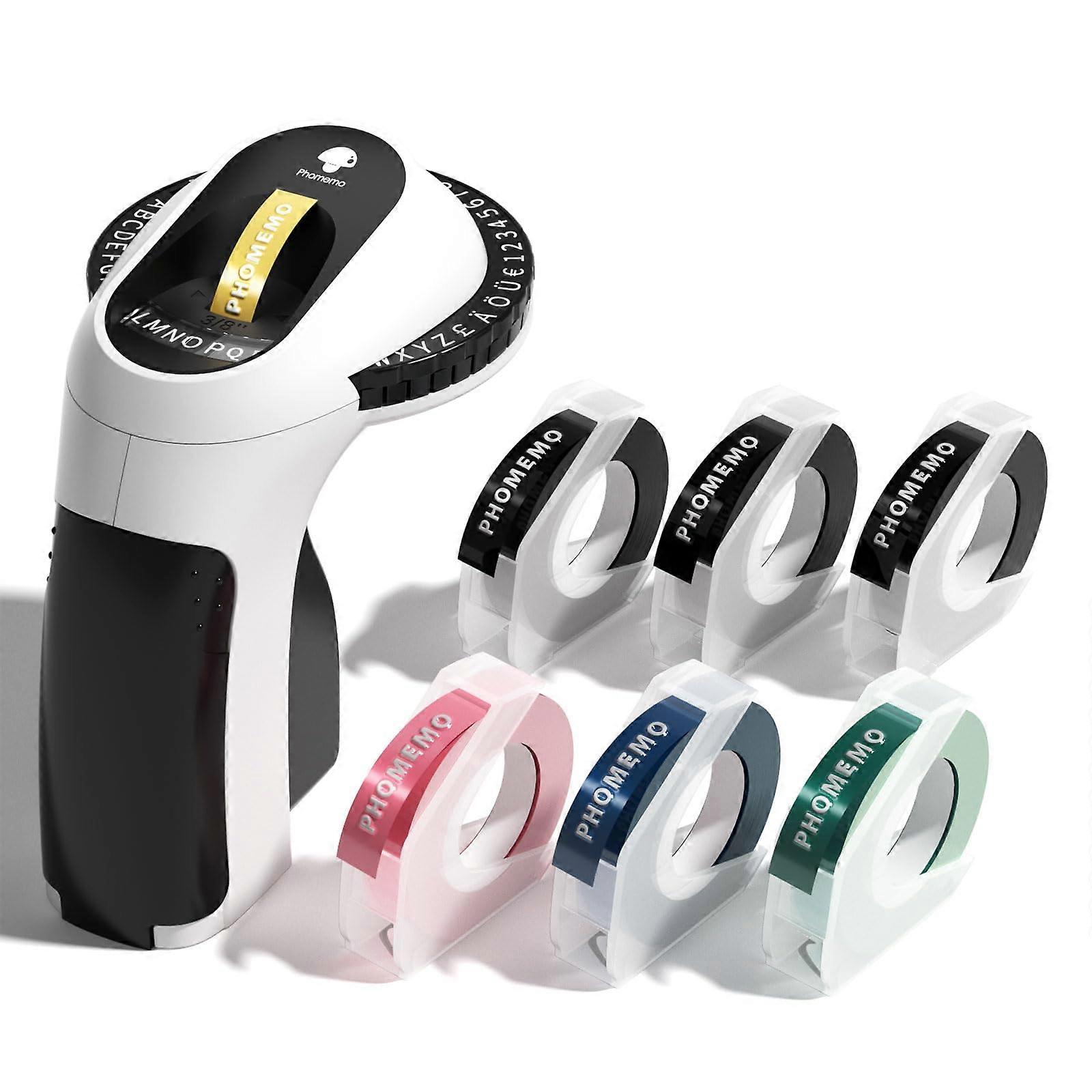 Labelling Machine E975, Portable 3D Embossing Device, Ergonomic Black Label Maker with 6 Label Tapes for Home Use