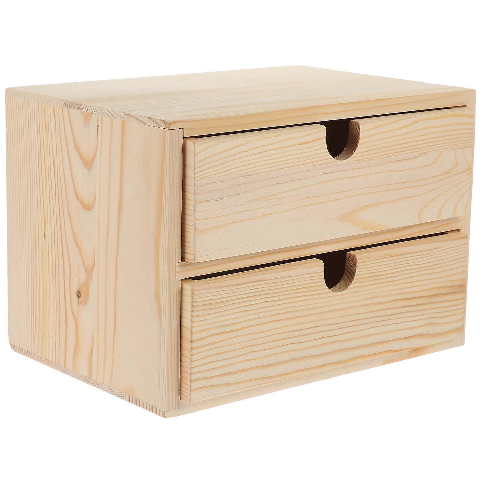 Tabletop Jewelry Box Wooden Organizer Drawers Desk Organization Large Capacity Light Yellow 1Pcs