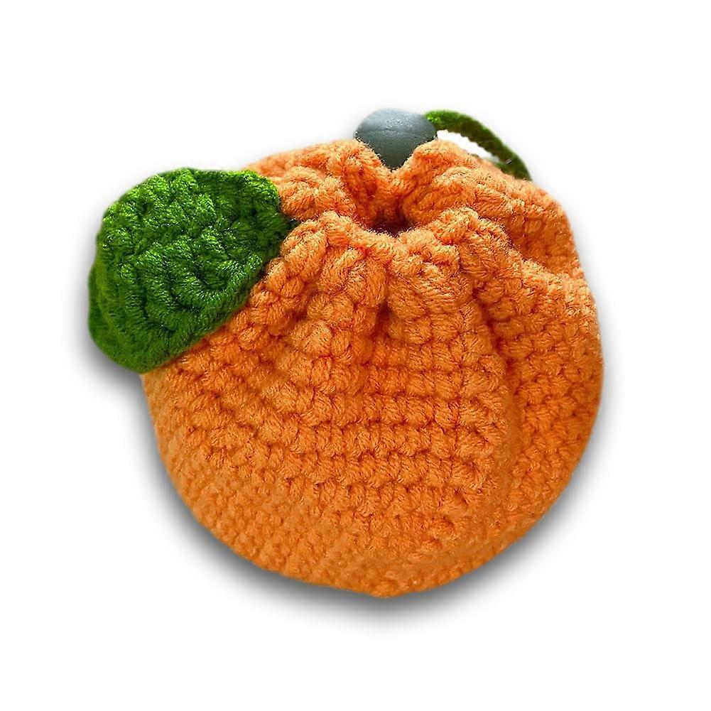 Cute orange shape small storage bag crochet drawstring bag, mini