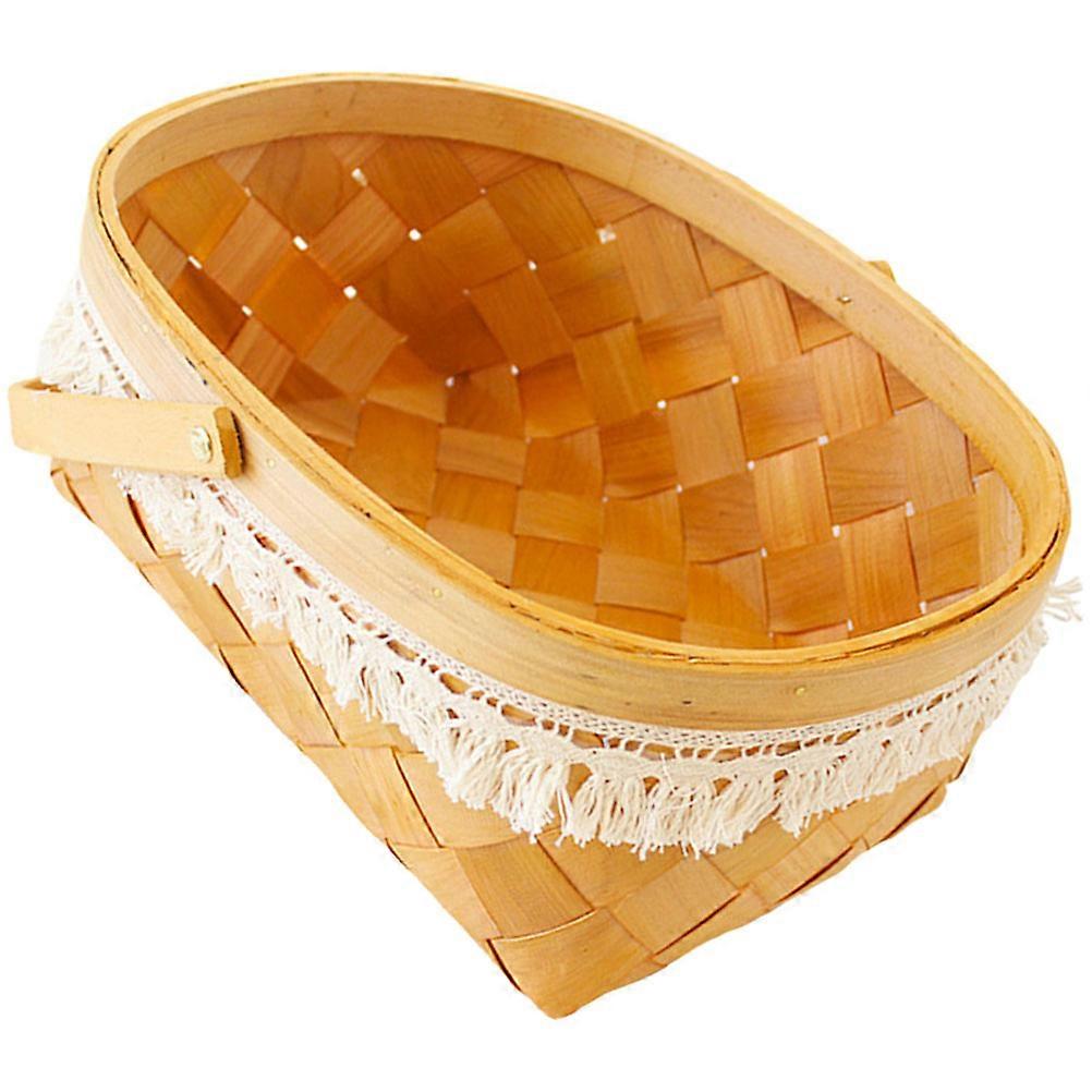Natural Woodchip Basket Chocolate Picnic Basket Portable Storage Accessory 1Set
