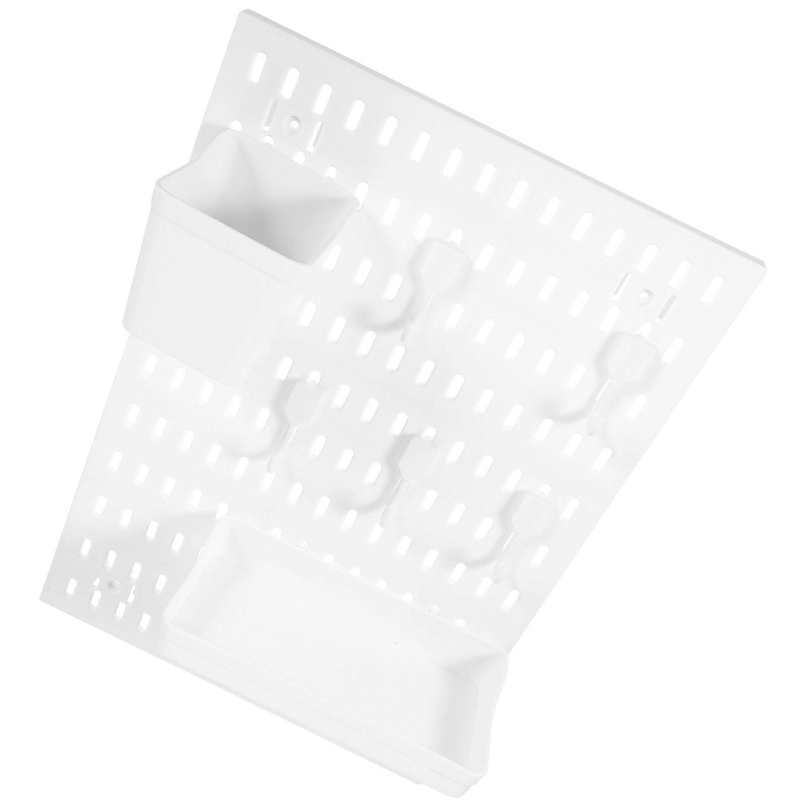 Wall Mounted Pegboard Shelf Organizer with Punch Installation, Large Capacity Storage Rack for Home, Office and Dorm Use, White Display Board for