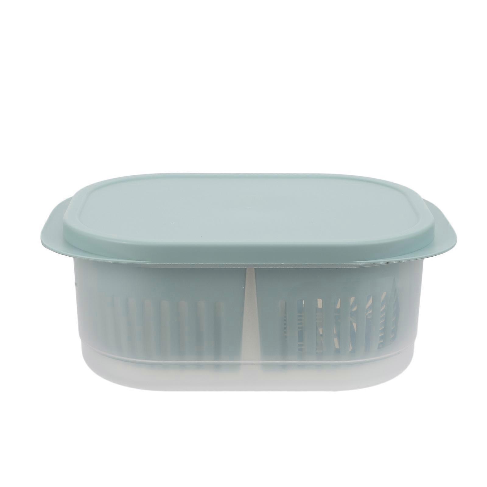 Oblong Food Storage Drain Box for Fruits and Vegetables – Freshness Retaining, Space Saving Kitchen Container with Quick Drainage for Fridge