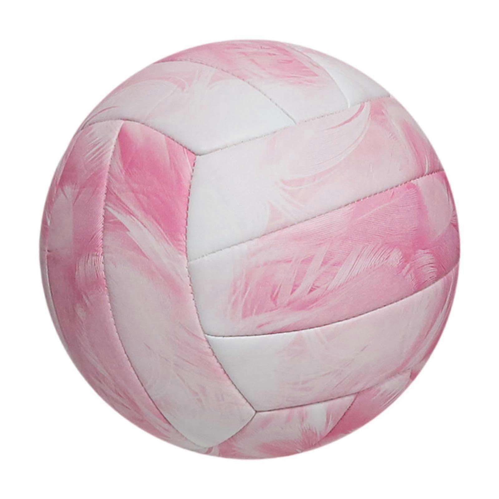 Beach Volleyball Size 5, PVC Material, Indoor Outdoor Use, Pink White Design for Teens Men Women Training