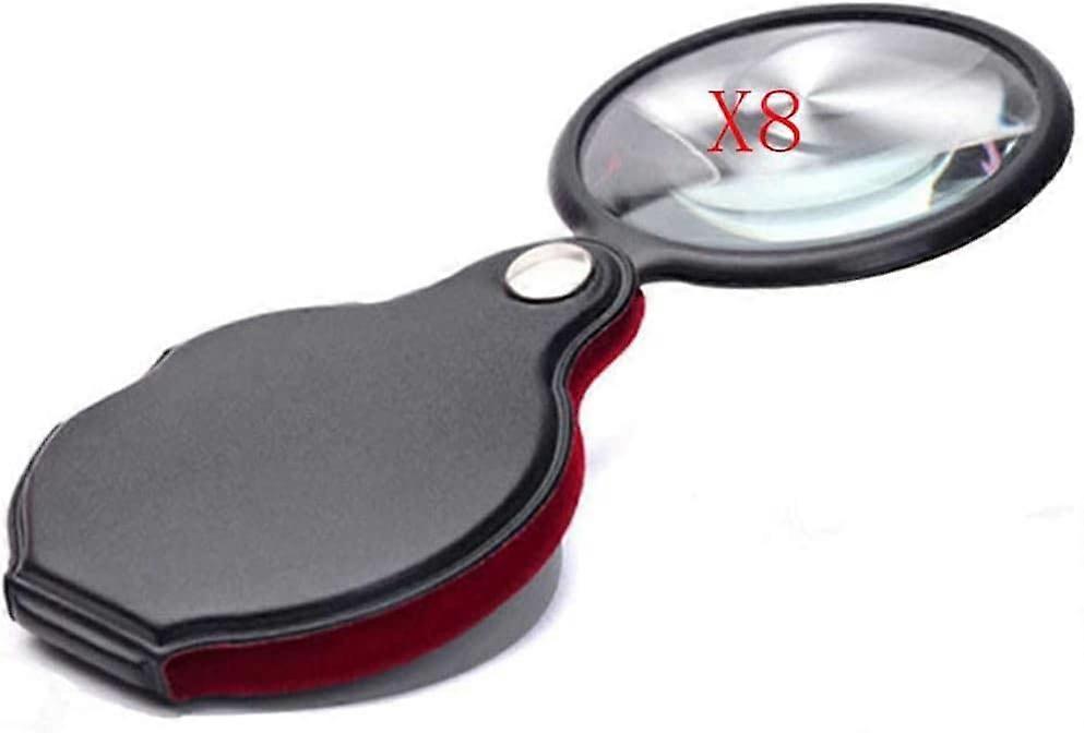 Magnifying Glass 8X Mini Foldable Pocket Magnifier with Black Rotating Leather Case for Jewelry Reading Science Hobbies