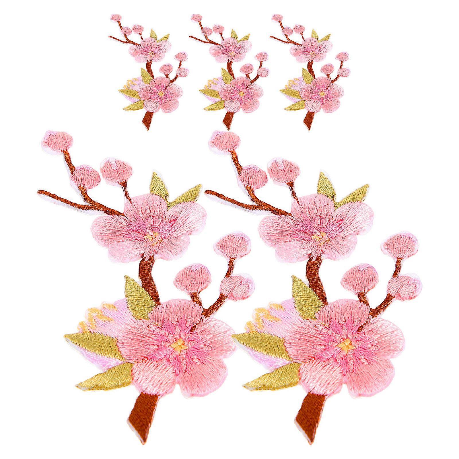 Thermal Transfer Applique Flower Patches Peach Blossom Iron On Patches For Clothes Decoration 5Pcs