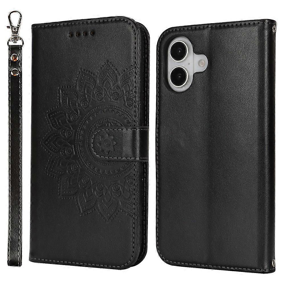 Compatible For iPhone 16 Stand Case Textured Leather Wallet Phone Cover with Strap