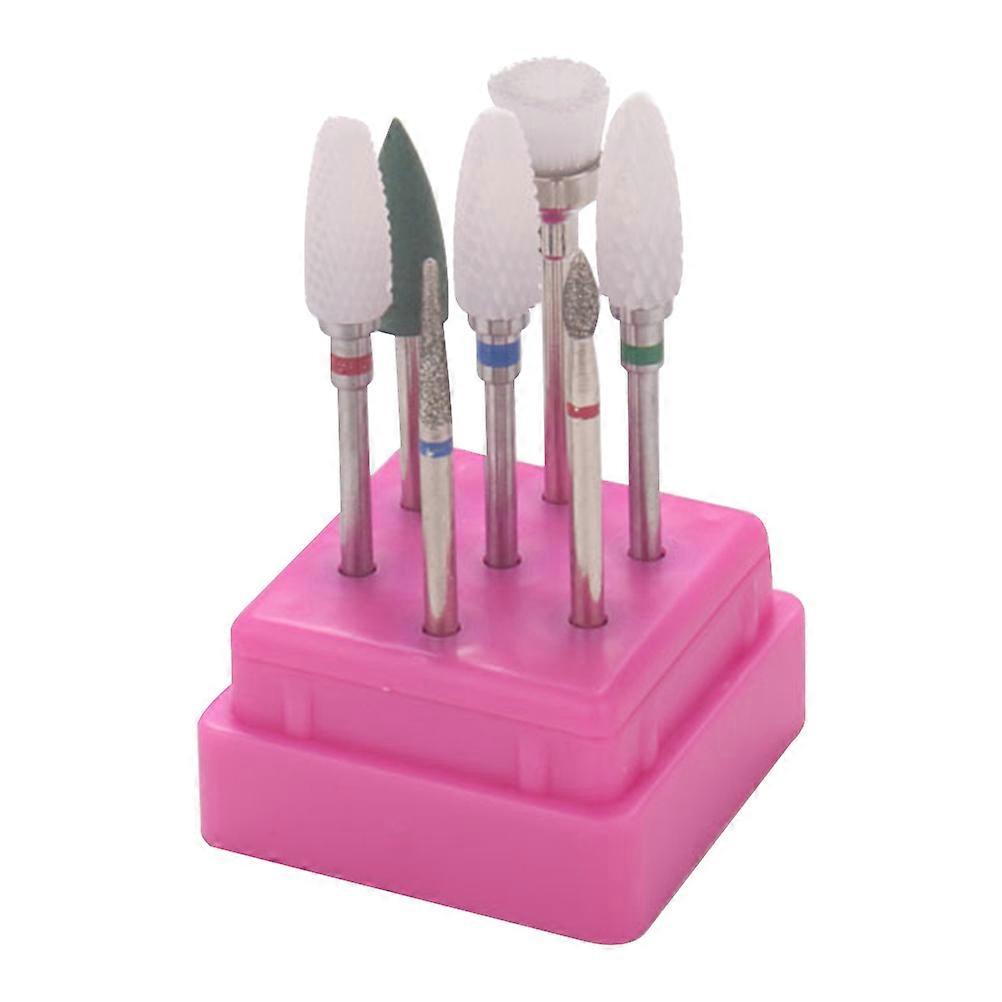 Cuticle Clean Up Brush Nail Polishing Head Kit For Professional Manicurist Rosy 7Pcs in 1 Set Sharpening Polishing