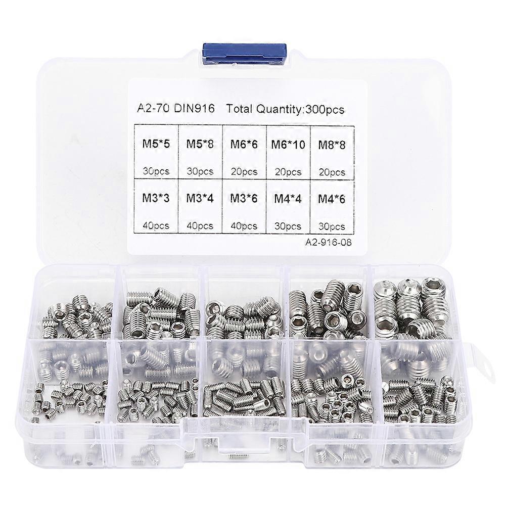 300pcs M3 M4 M5 M6 M8 Set Screw 304 Stainless Steel Hex Socket Screw Combination Set