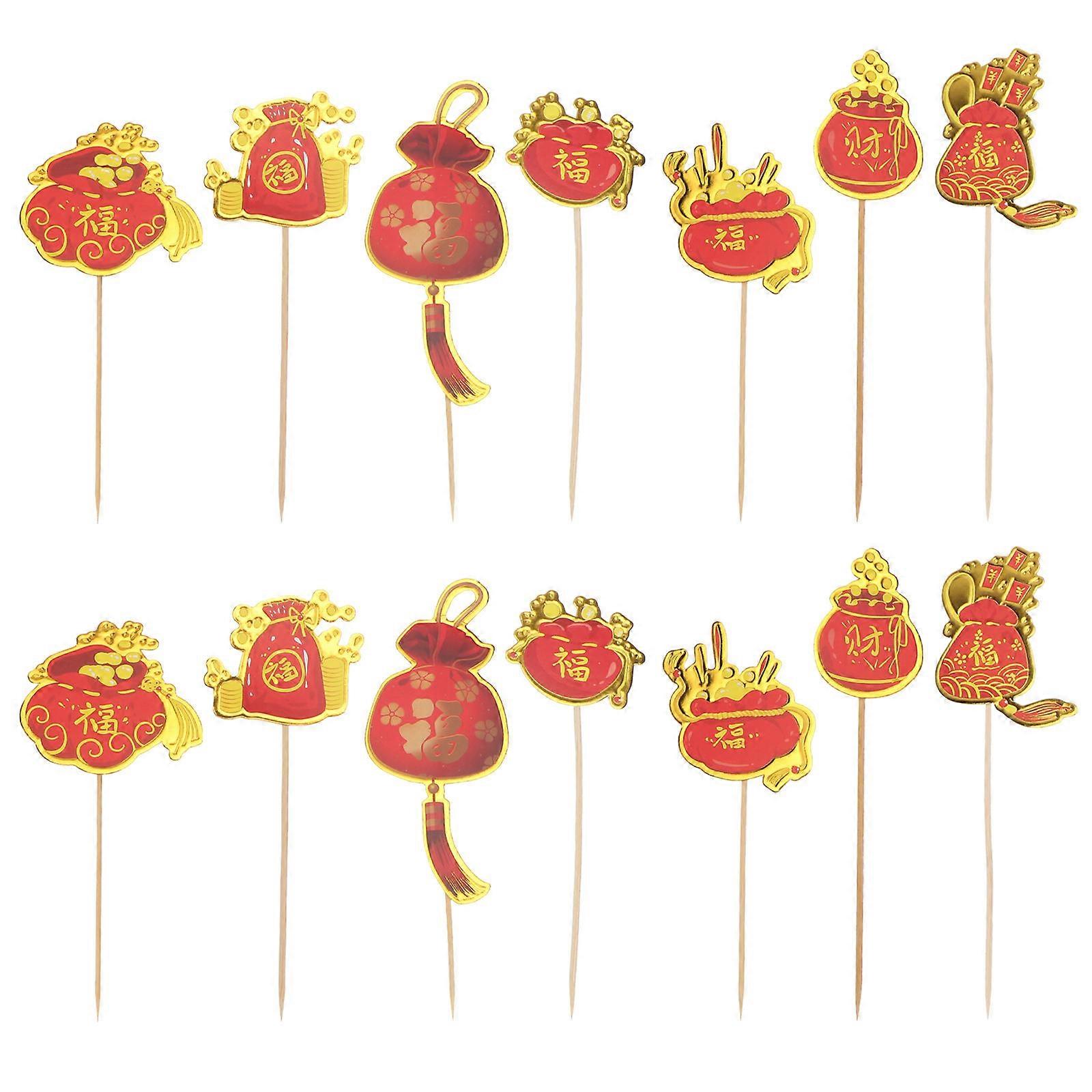 Happy 2021 Cake Toppers Red Paper Cake Picks for New Year Party Decorations Make Cakes Eyecatching 35pcs