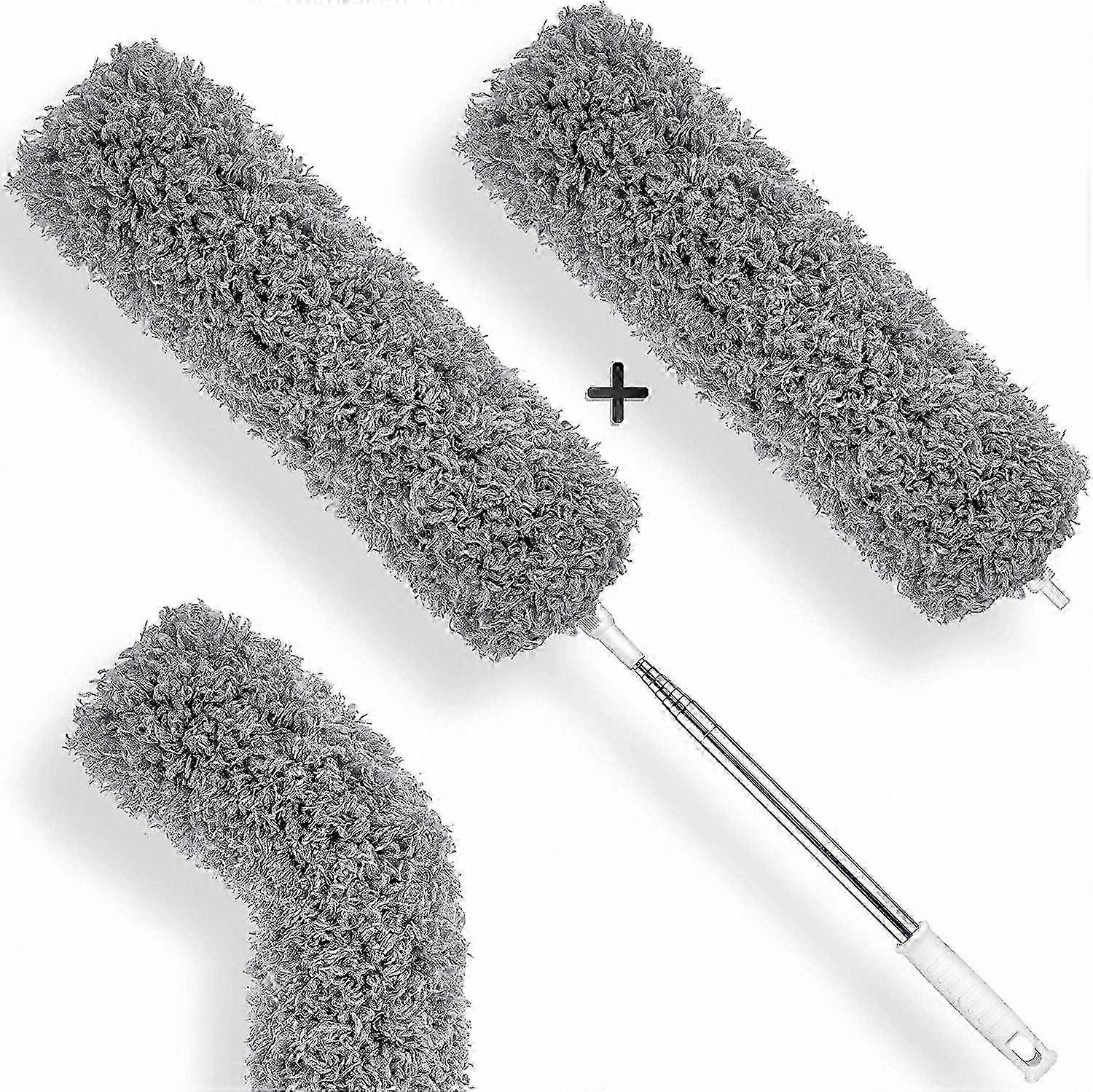 Adjustable Microfiber Duster with 2 Washable Tips for Windows, Radiators, and Shelves - Long Stainless Steel Handle for Easy Cleaning