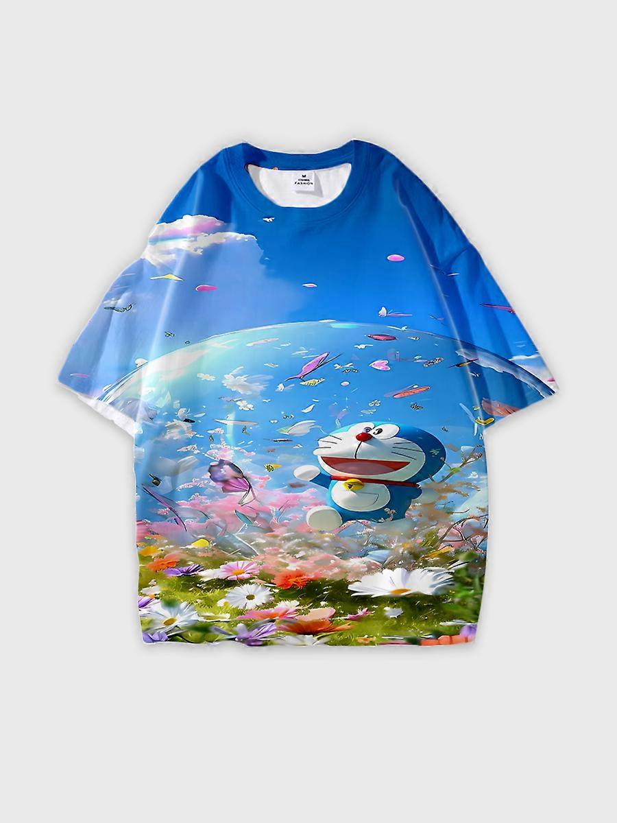 T-shirt girocollo Cartoon Pattern manica corta sciolta O31