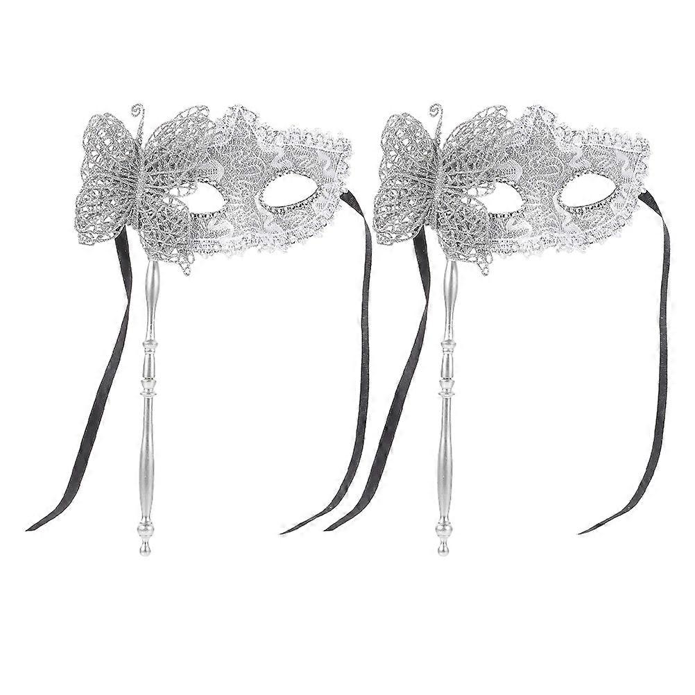 Dragon Pattern Handheld Masquerade Mask with Stick for Party 2Pcs
