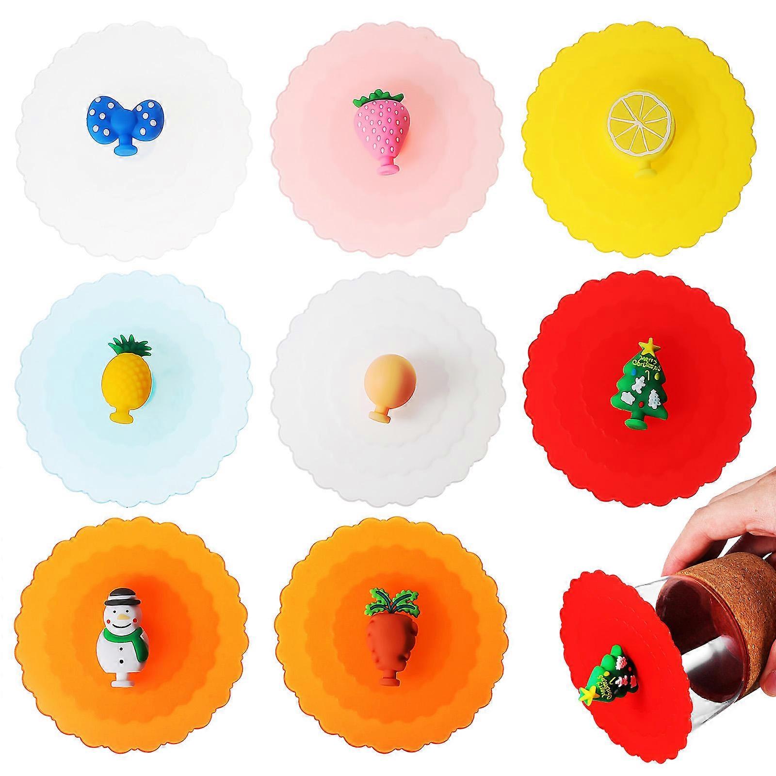 Practical Cup Lids Anti-Leak Cup Lids Fruit Shapes Reusable Silicone Lids For Mugs Cups 8Pcs