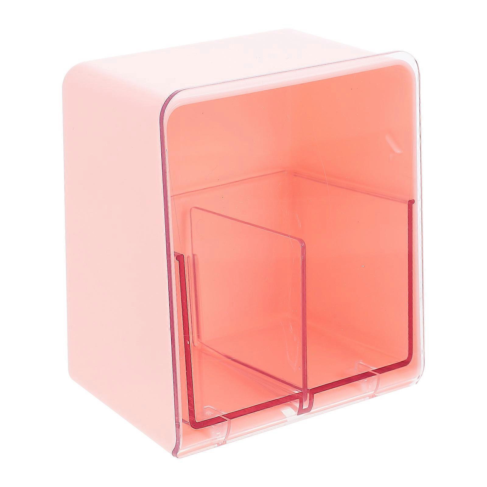 Pink ABS Cotton Pad Storage Box with Protective Lid and Detachable Divider for Bathroom Vanity 2