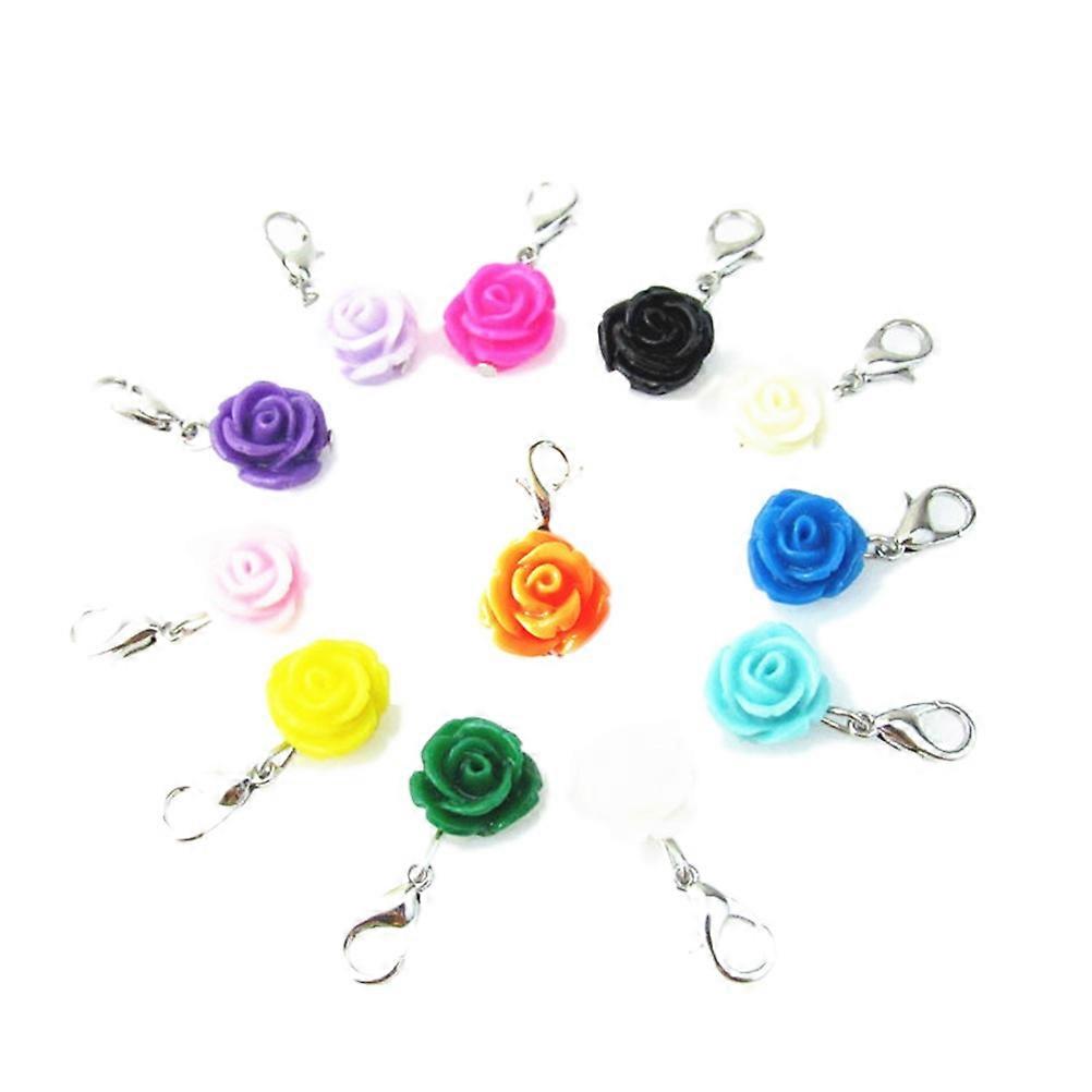DIY Pendant Charms for Jewelry Making Colorful Rose Dangle with Silver Lobster Clasp 20 Pieces Mixed Color