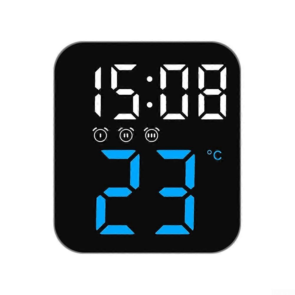 Aesthetic digital clock combining time, date, and indoor temperature monitoring functions (blue)
