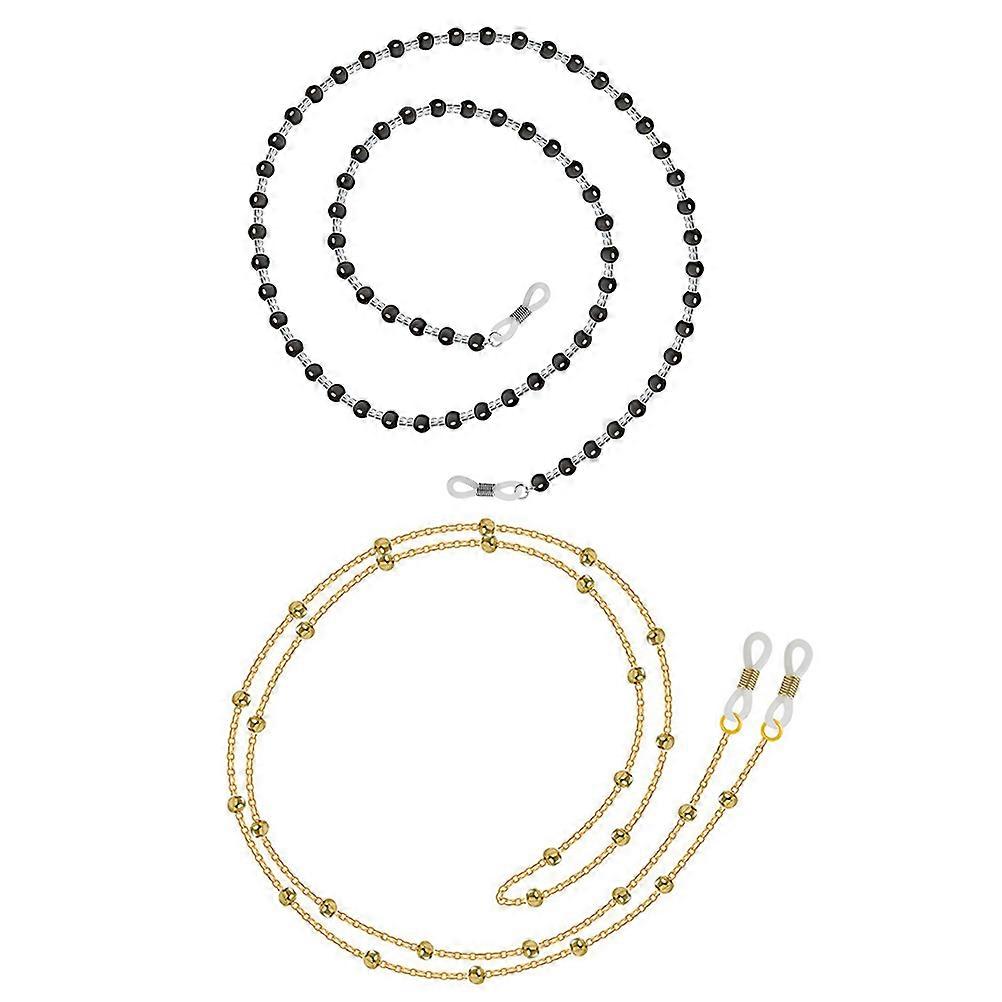 Trendy Eyeglasses Chain 2Set For Adults Daily Use Beautiful Beads String Black Prevent Eyeglasses from Falling