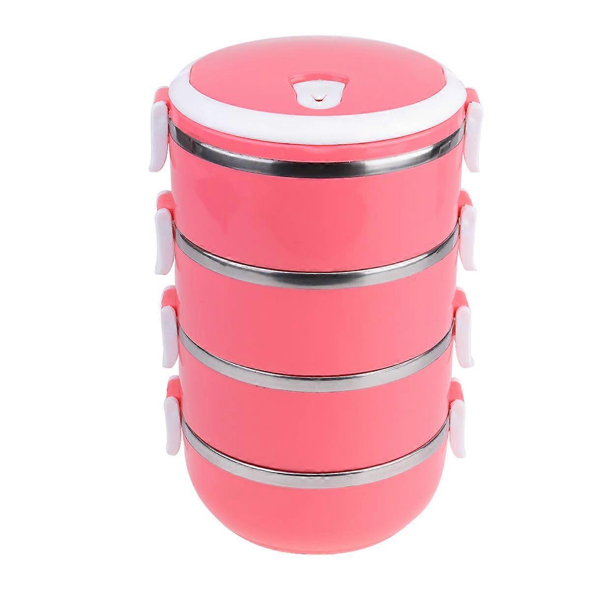 Compartment Lunch Container Stainless Steel Anti-Slip Arched Handle Rosy 4-Layer for Home 1Pcs