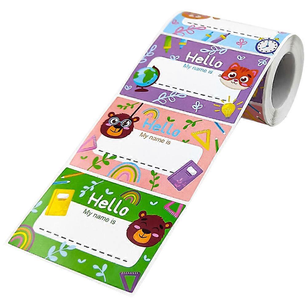 Cartoon Name Stickers Roll Self Adhesive Labels for Daycare, School Supplies, Classroom Essentials, Easy Peel Name Tags for Students & Teachers