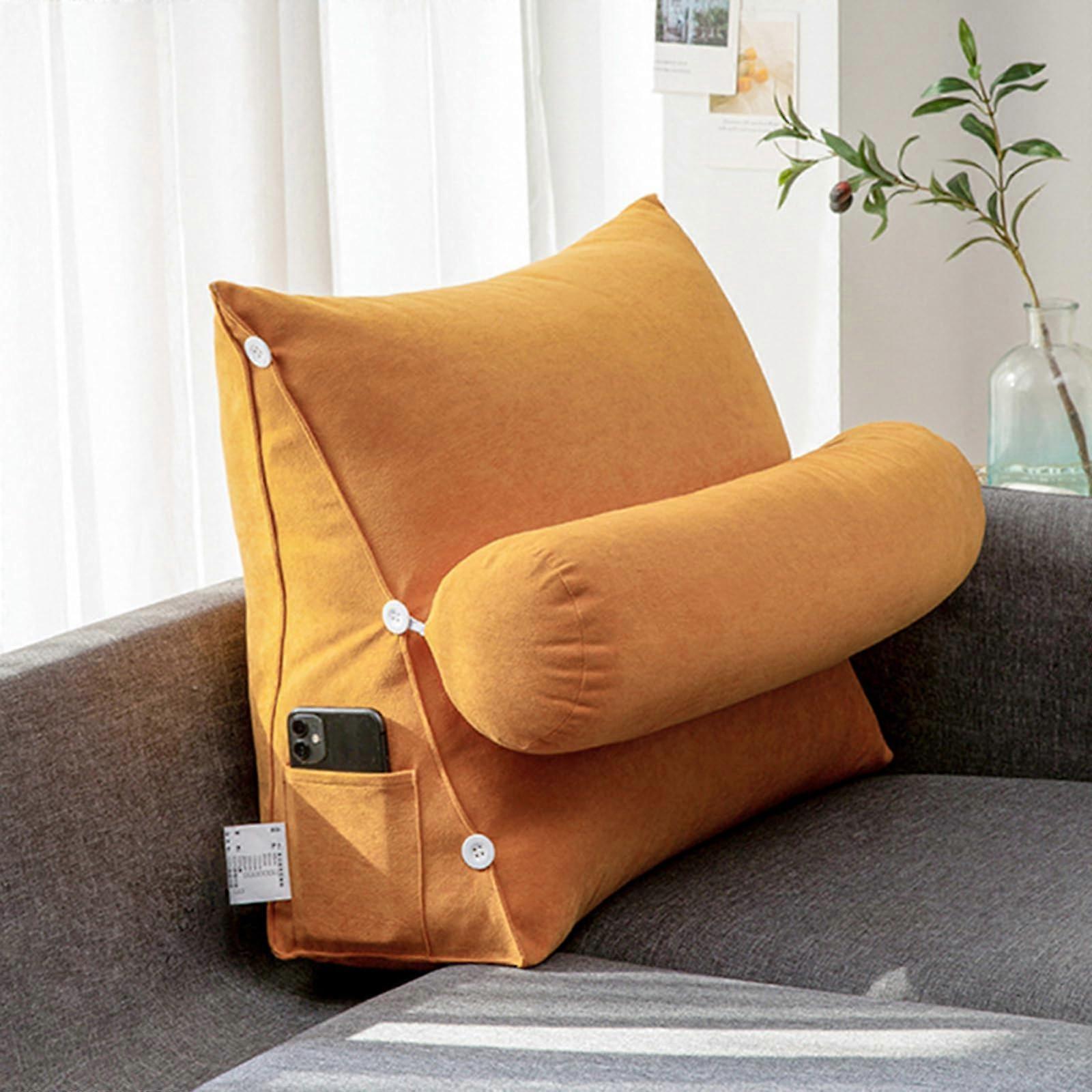 Sofa Positioning Pillow, WedgeShaped Reading Pillow for Bed and Couch, Orange, 60*50*20cm
