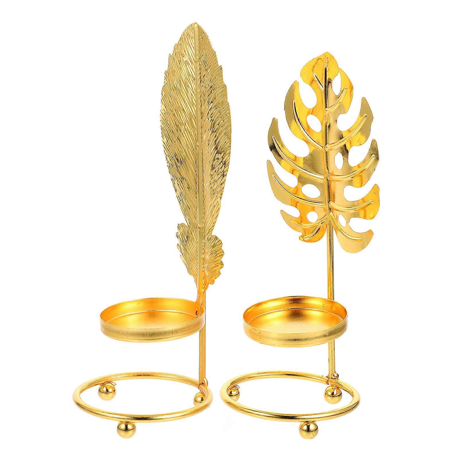 Stylish Iron Candlestick Designed For Warm Atmosphere Perfect For Dinner Occasions With 18x7cm Size In Golden Color Provided As 2Pcs