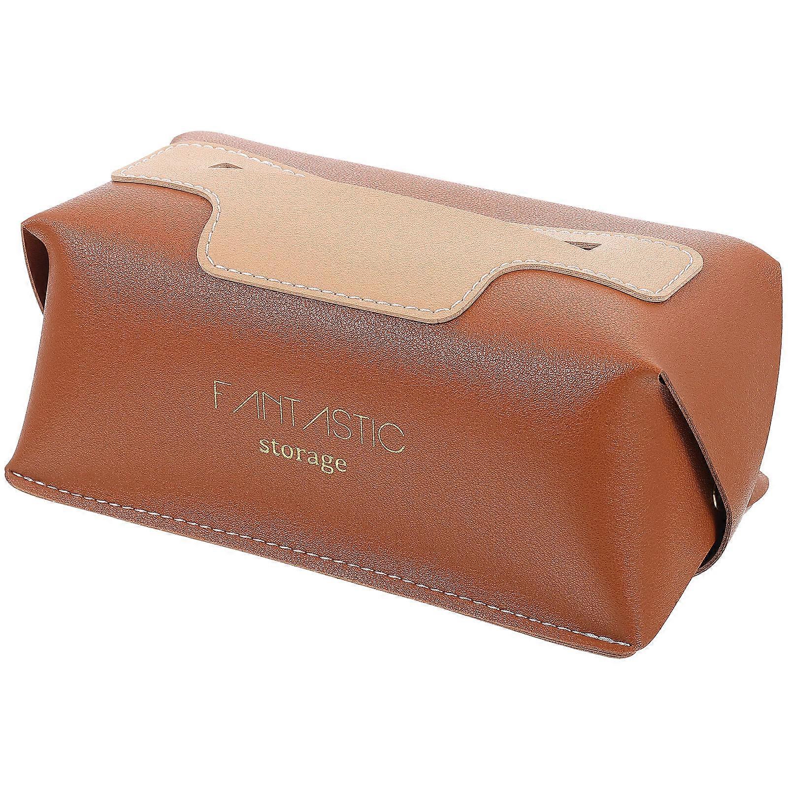 Tissue Box Cover for Home Decorative Organizer in Light Brown PU for Storage