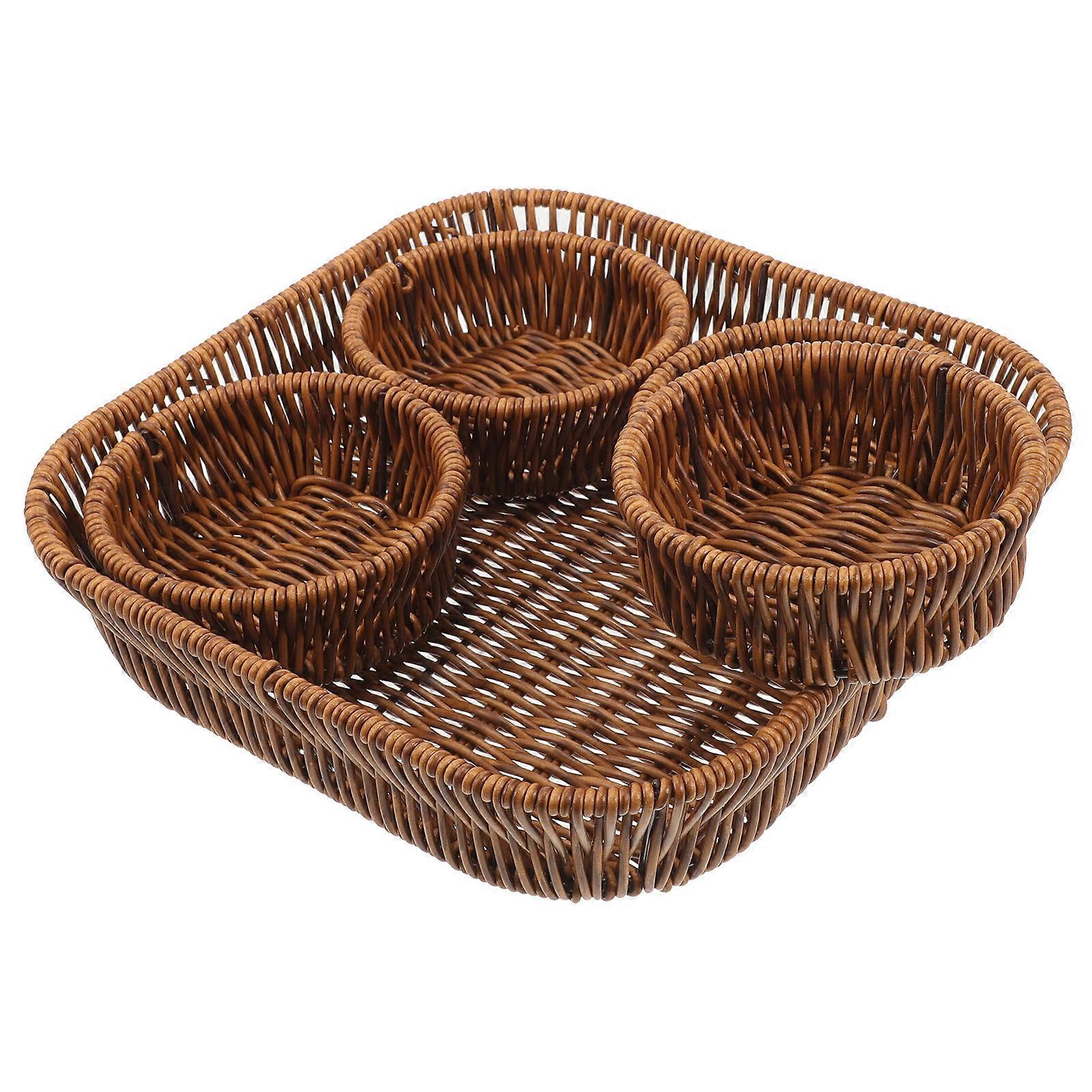 Woven Storage Basket for Home Use Made of PP Light Brown Multi-functional Snack Basket Set of 1