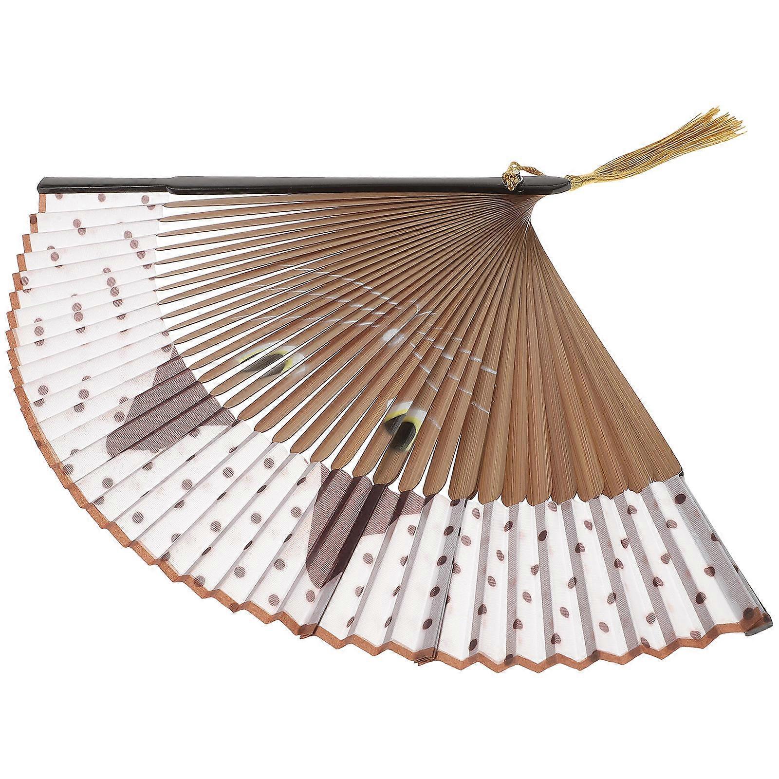 Light Brown Cat Ears Folding Fan For Summer Use Ideal For Home Office 1Pcs