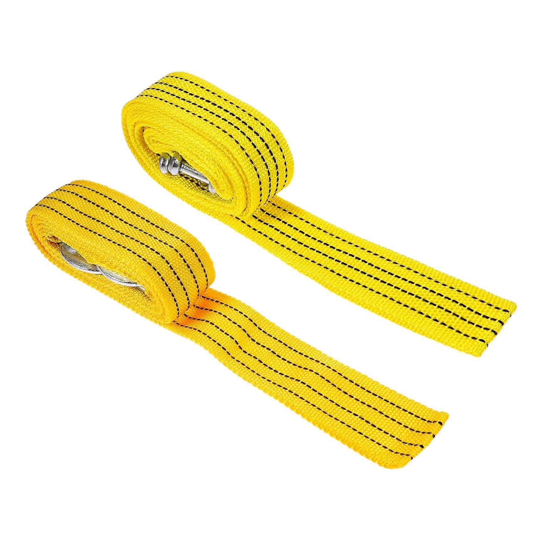 Fluorescent Tow Strap 2 Pack Professional Vehicle Towing Rope with Reinforced U Hook and Eagle Hook for Emergency Situations