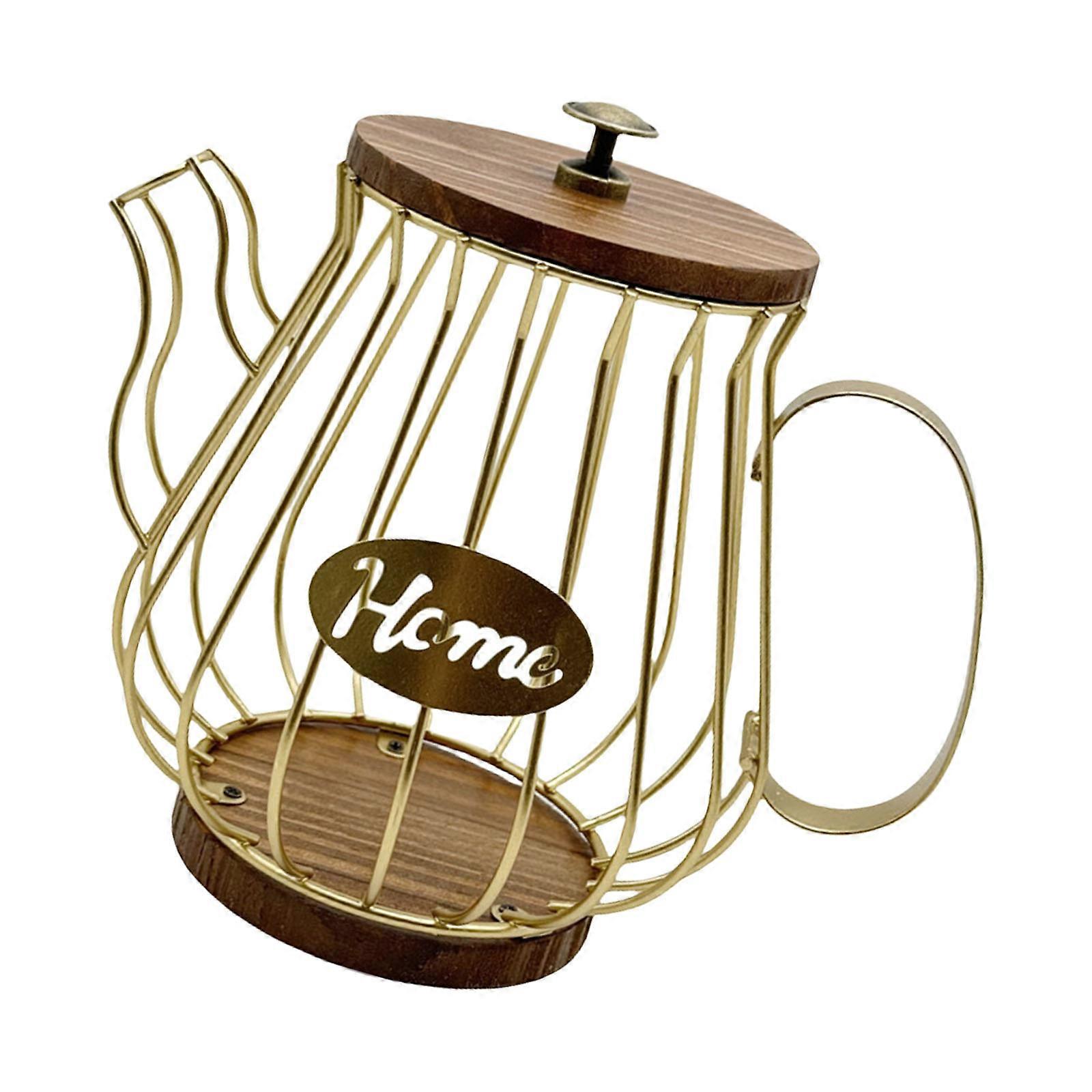 מתקן תרמילי קפה תעשייתי עם מסגרת מתכת בסיס עץ ומכסה פתרון אחסון תרמילי אספרסו לבית או לבתי קפה זהב