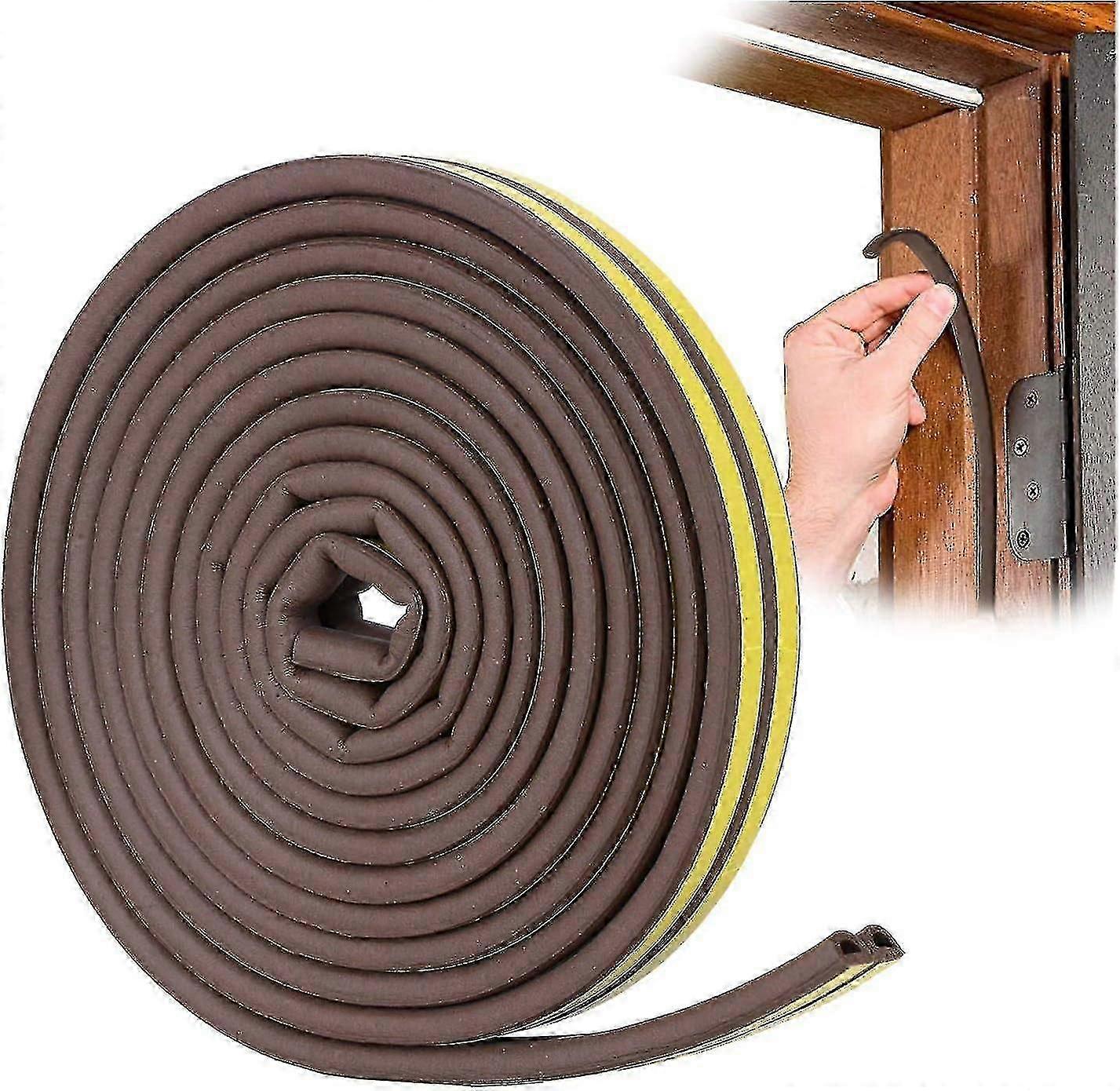 D-Profile Gasket Strip, Door and Window Caulk with Strong Adhesion, Noise Insulation and Weather Protection, 6 Meters (Brown)-CE