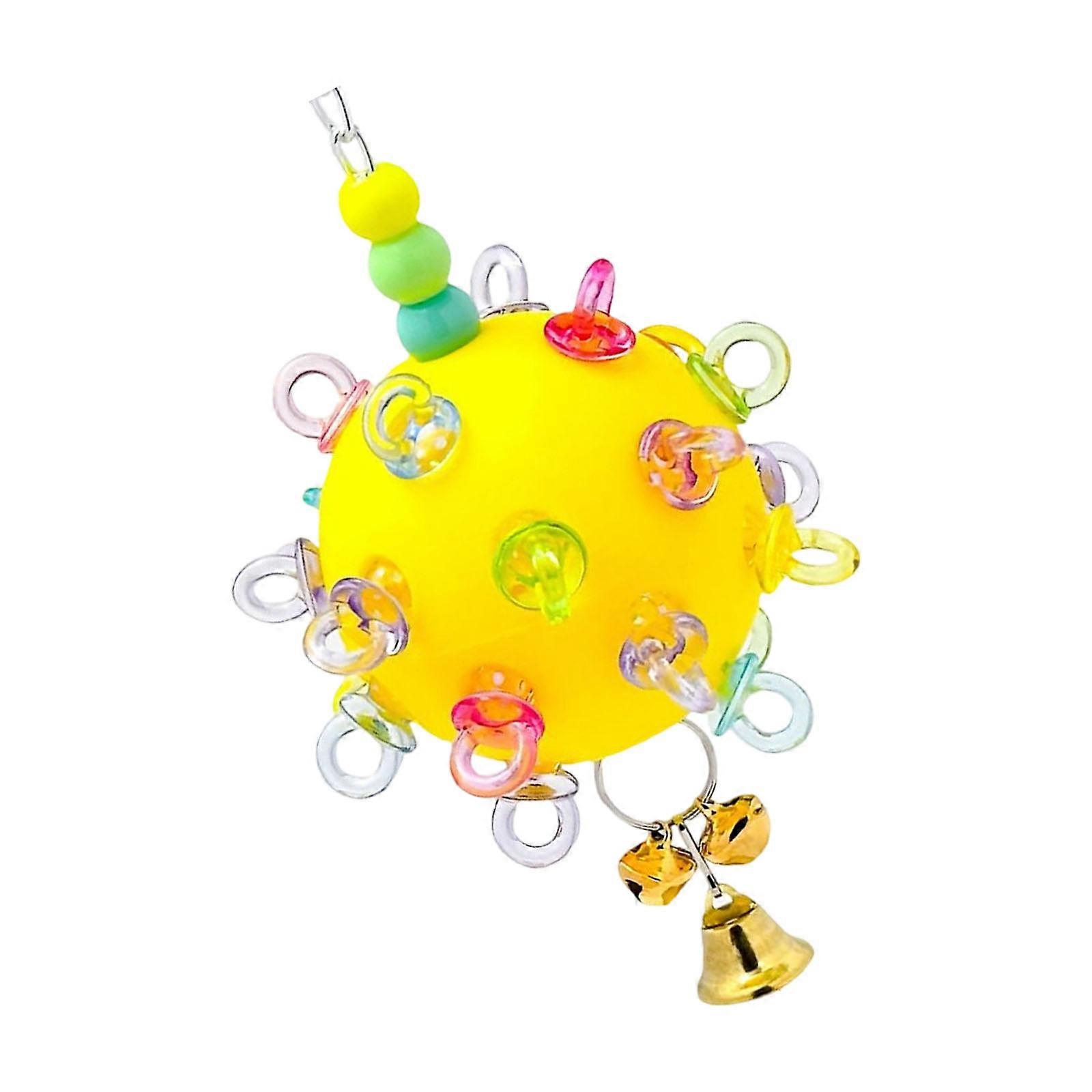 Auditory Mental Stimulation Bird Toy Cage Hanging Chewable Toy Ball For Avians Entertainment and Beak Exercise  Yellow