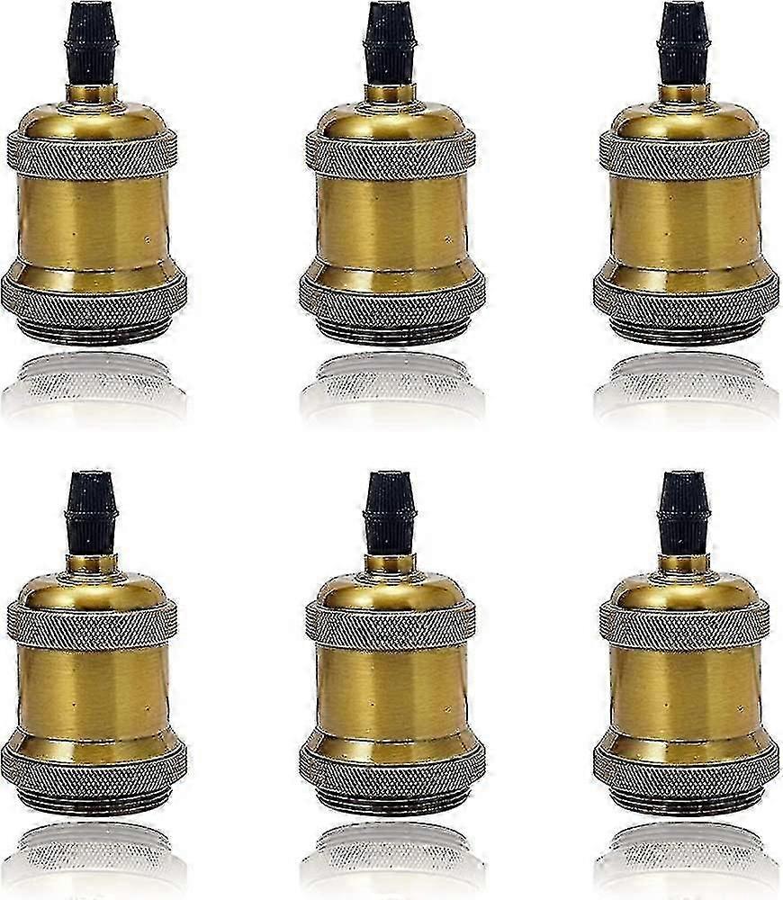6 Pack E27 Vintage Light Bulb Solid Ceramic Socket Lamp Holder Retro Edison Screw Light Bulb Adapter Socket, Antique Brass
