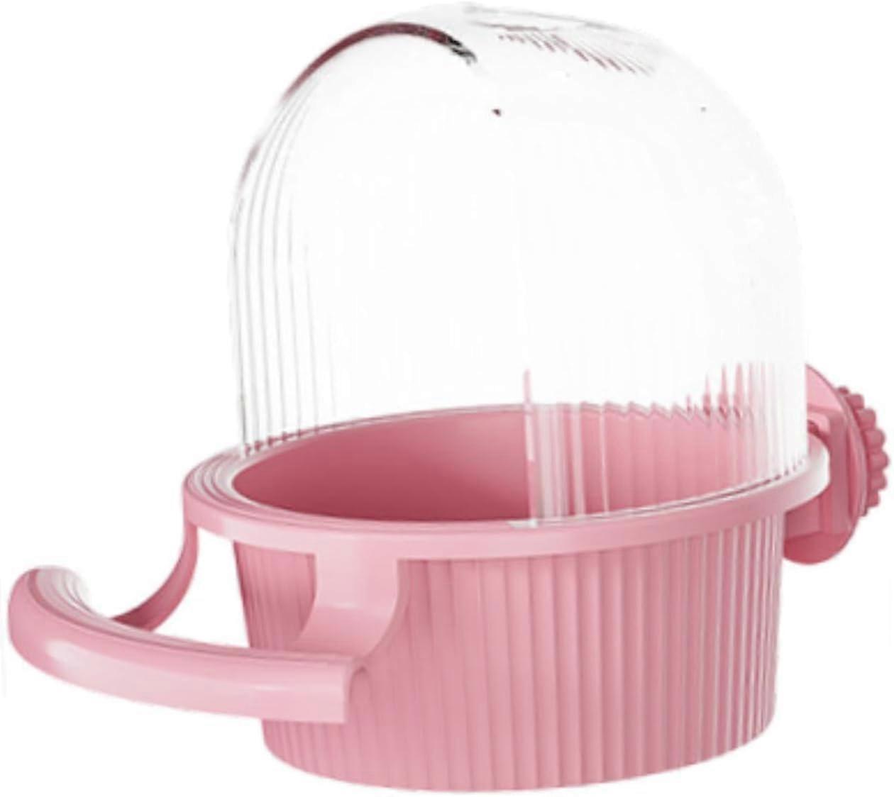 Bird Feeder with Perch, Waterproof Seed Dispenser for Bird Cages, Pink, Durable Plastic, Ideal for Parrots and Budgies