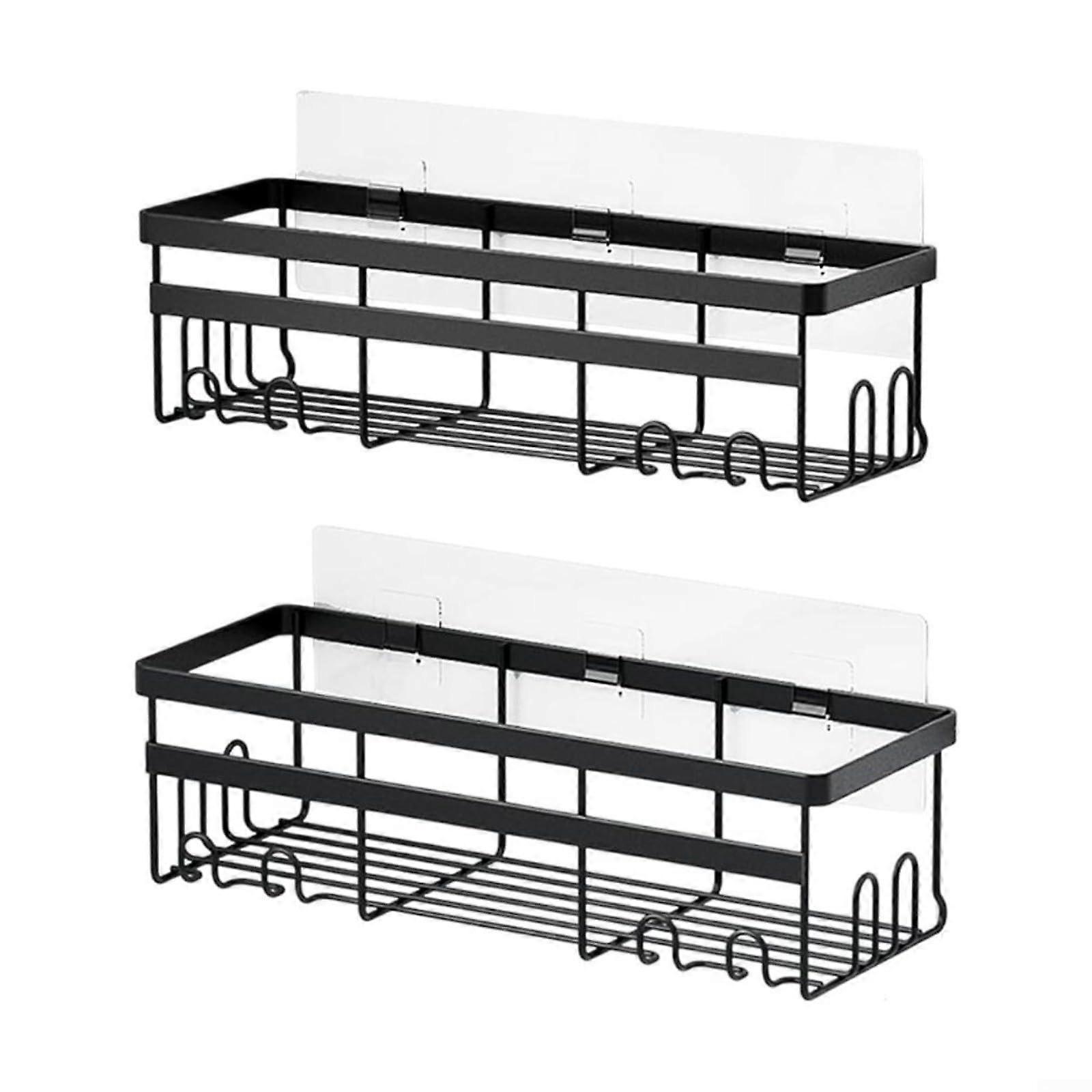 Shower shelf without drilling, 2 pieces, easy installation, spacesaving, sturdy metal, waterproof, black