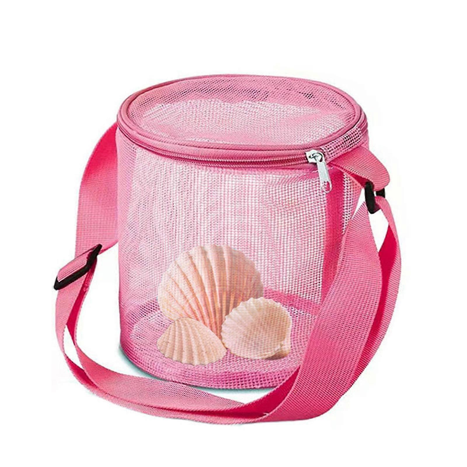 Cylindrical Mesh Beach Bag with Adjustable Straps for Shell Collecting Trips