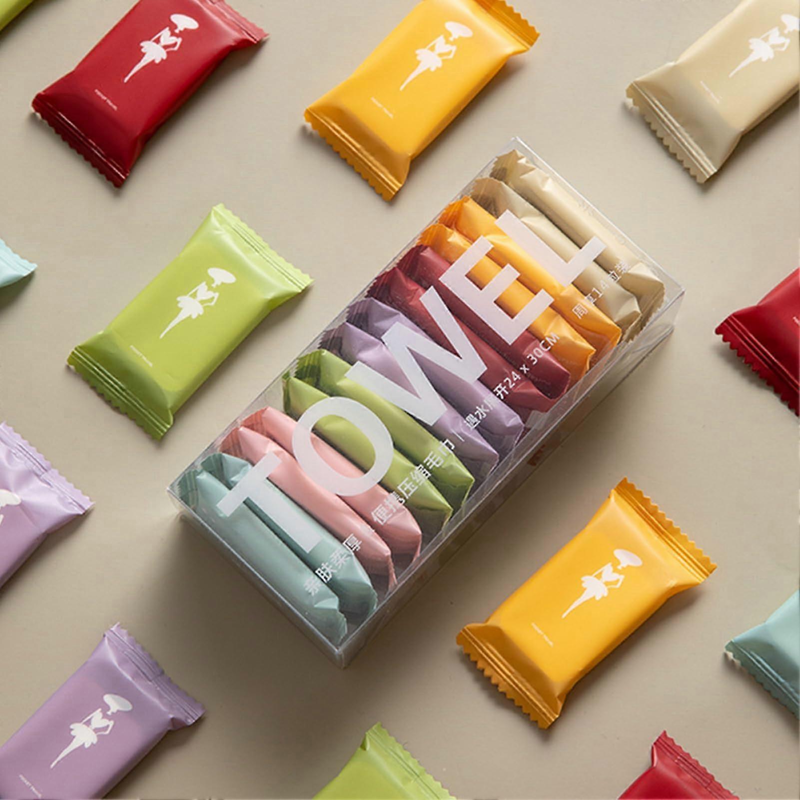 Compressed Towel Mini Disposable Washcloth Wet And Dry Portable Candy Shaped Cotton Face Towel 24 Pcs For Travel