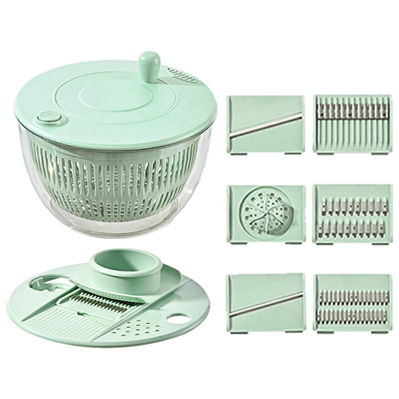 Multifunctional Salad Spinner, Large Salad Leaves Dryer, Crystal Clear, Quick Drying Action, Green, Round B Ref: 1780