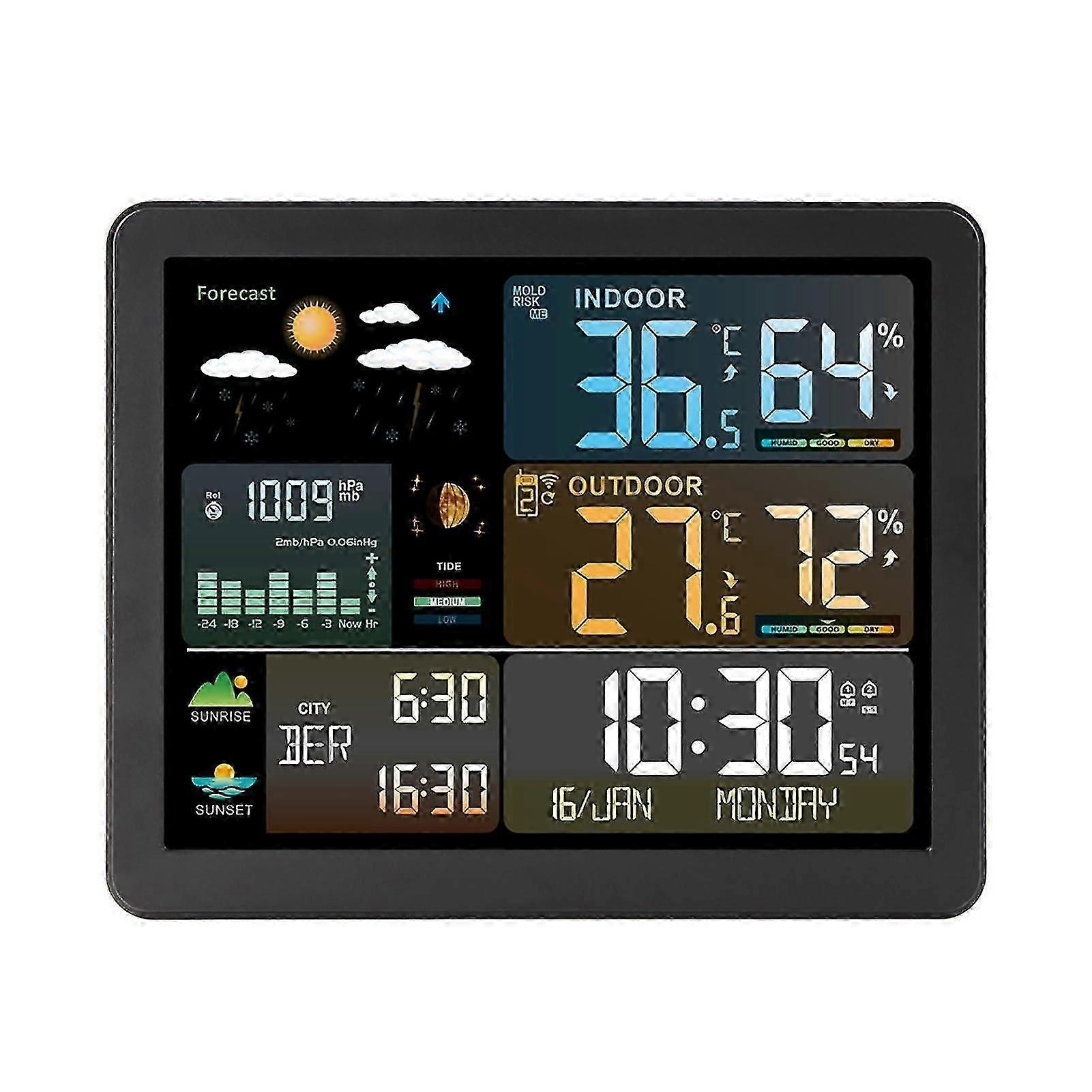 Smart Indoor Outdoor Weather Station with Clock, Wireless Sensors & Large Colour Display