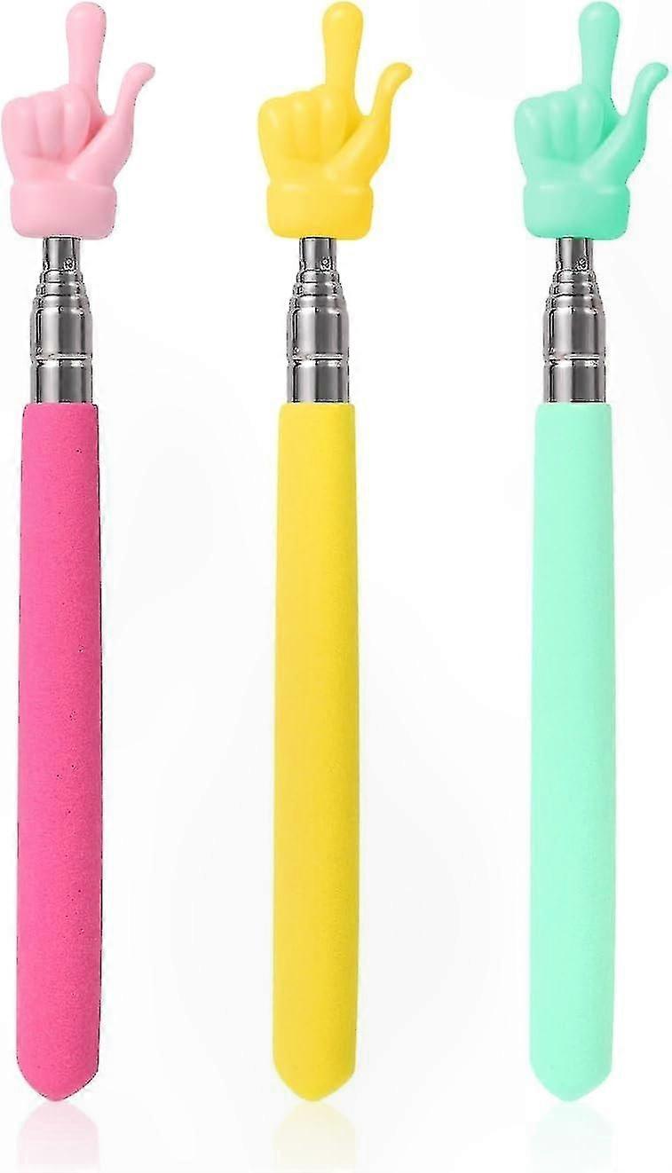 Retractable Teaching Pointers - 3 Pack Extendable Sticks for Classroom Use (Pink, Green, Yellow)