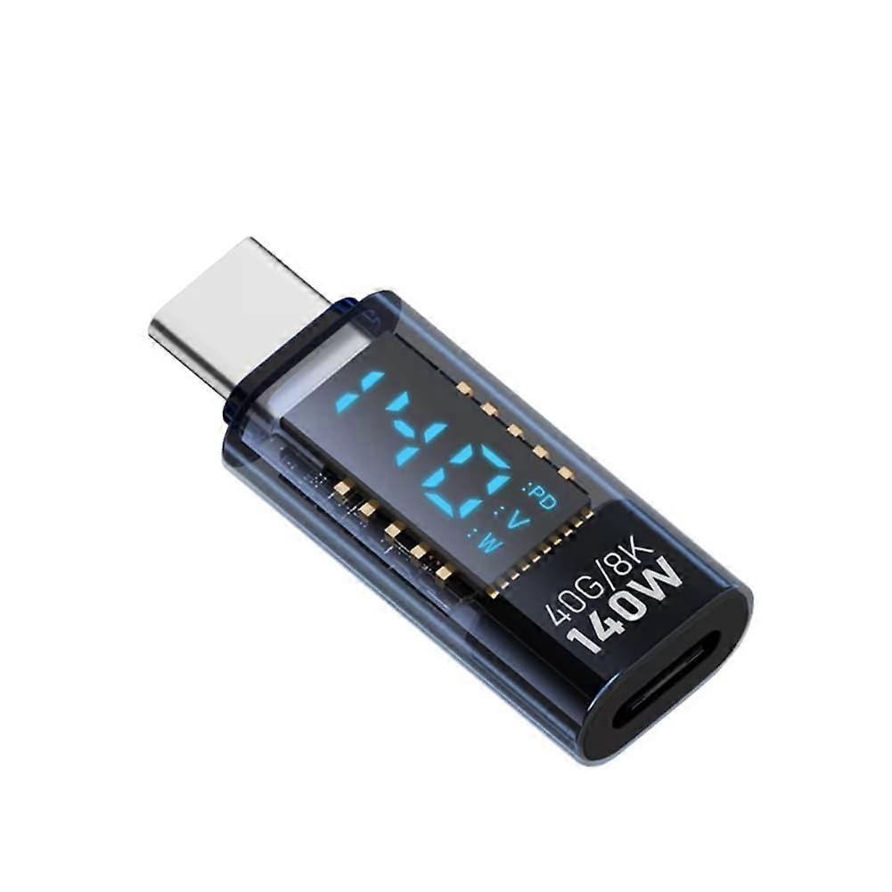 USB C Adapter With LED Wattage Display, 140W, 40Gbps, 8K USB-C Extension, PD3.1 Power Meter, Blue